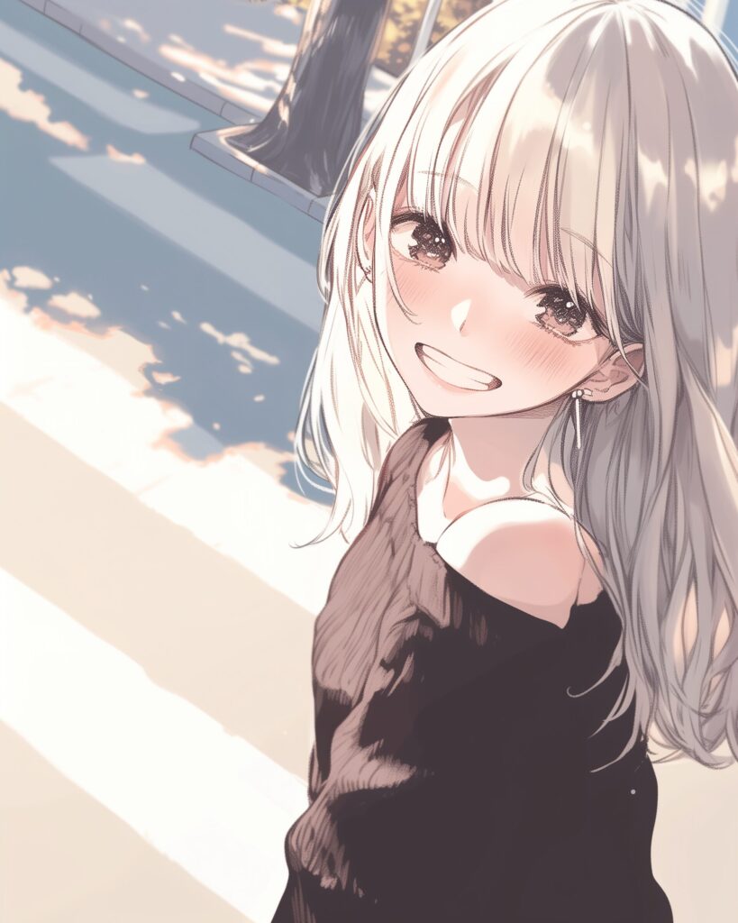 笑顔の銀髪女子０