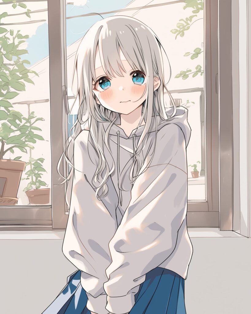 銀髪恥ずかしがり女子０