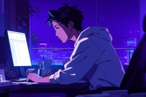 パソコンで仕事する男性０