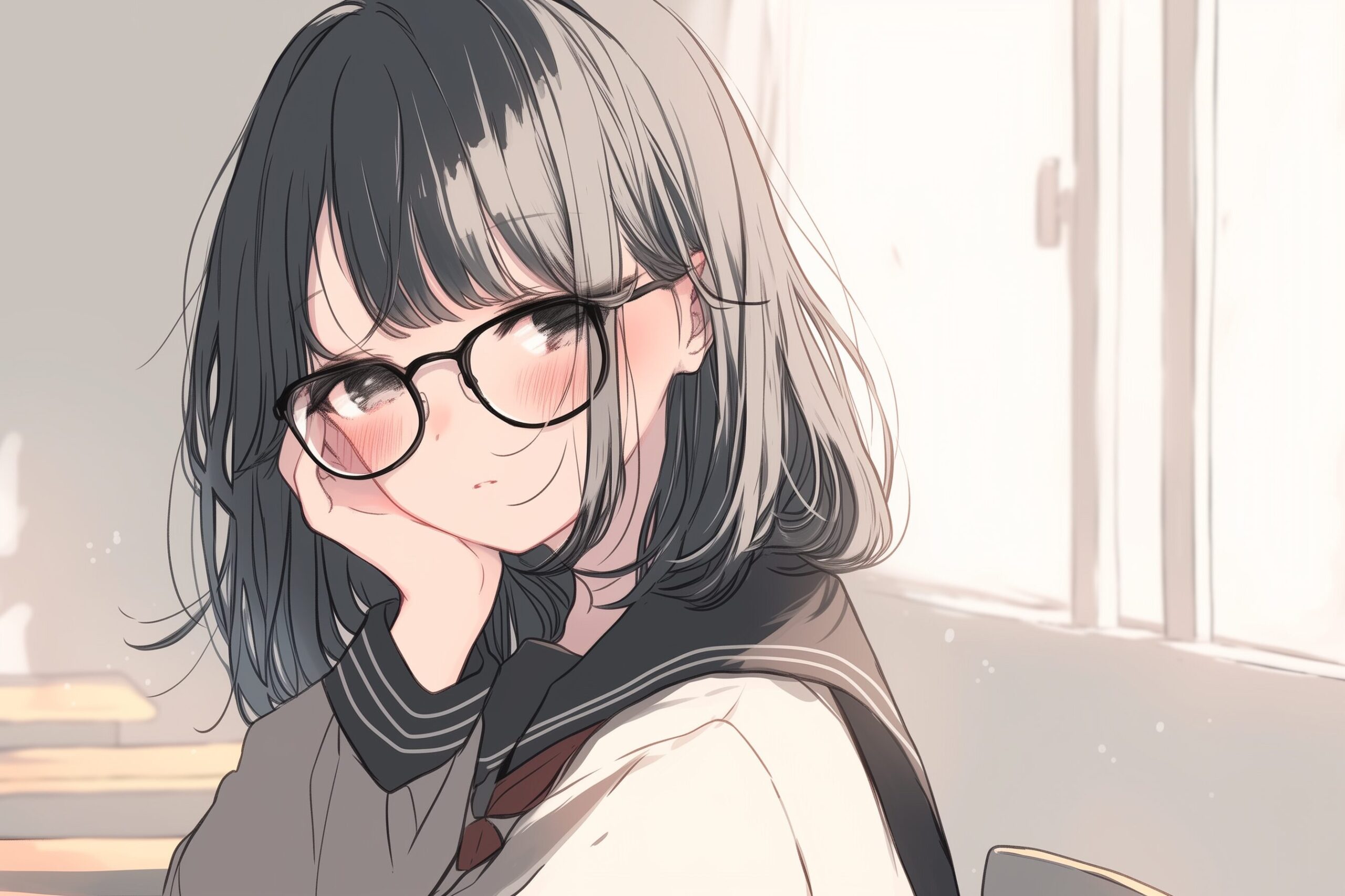 黒髪パッツンめがね女子1
