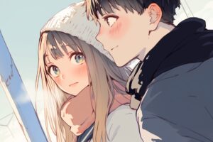 夕日を眺めるカップル０