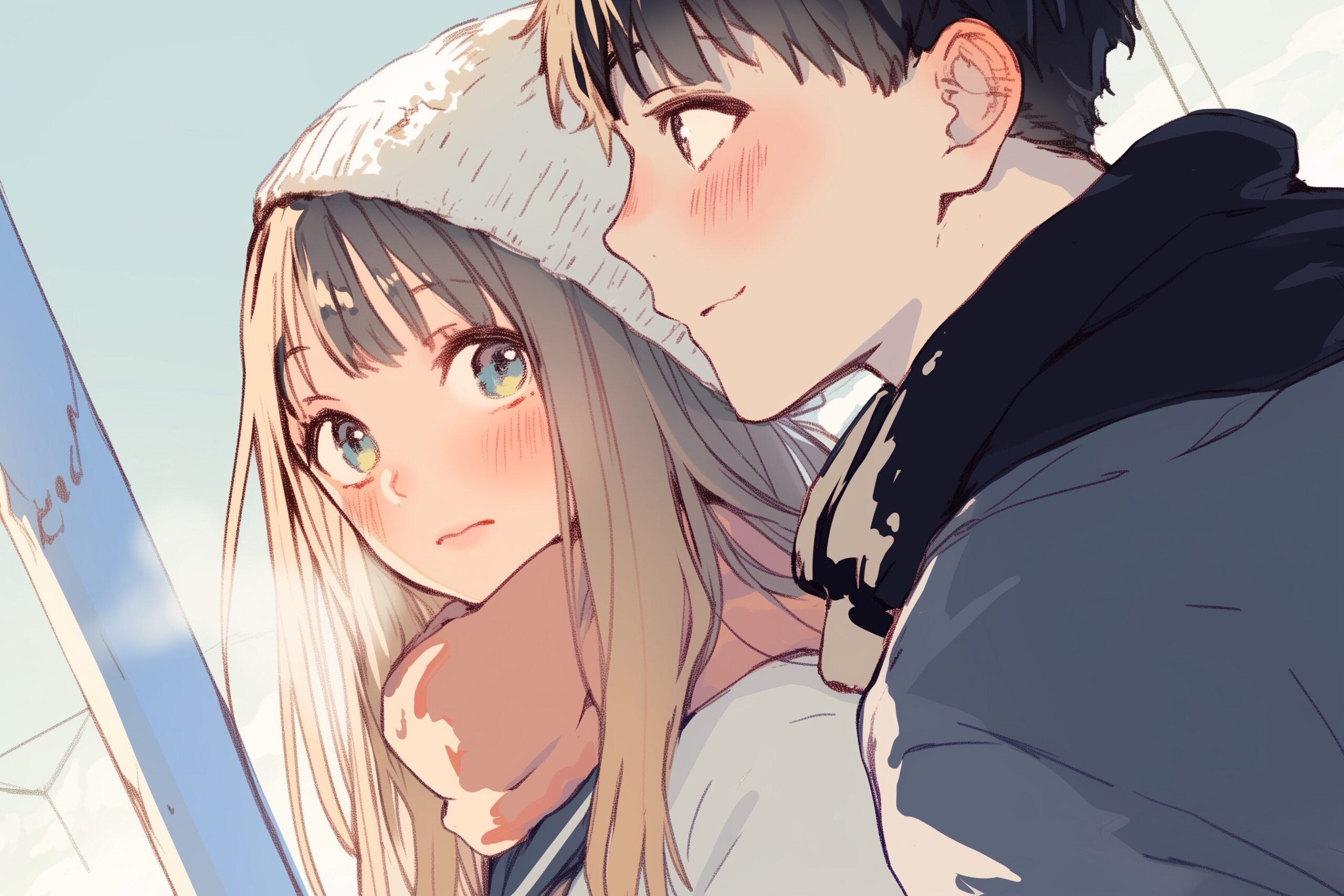 夕日を眺めるカップル０