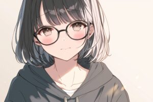 黒髪パッツンめがね女子０