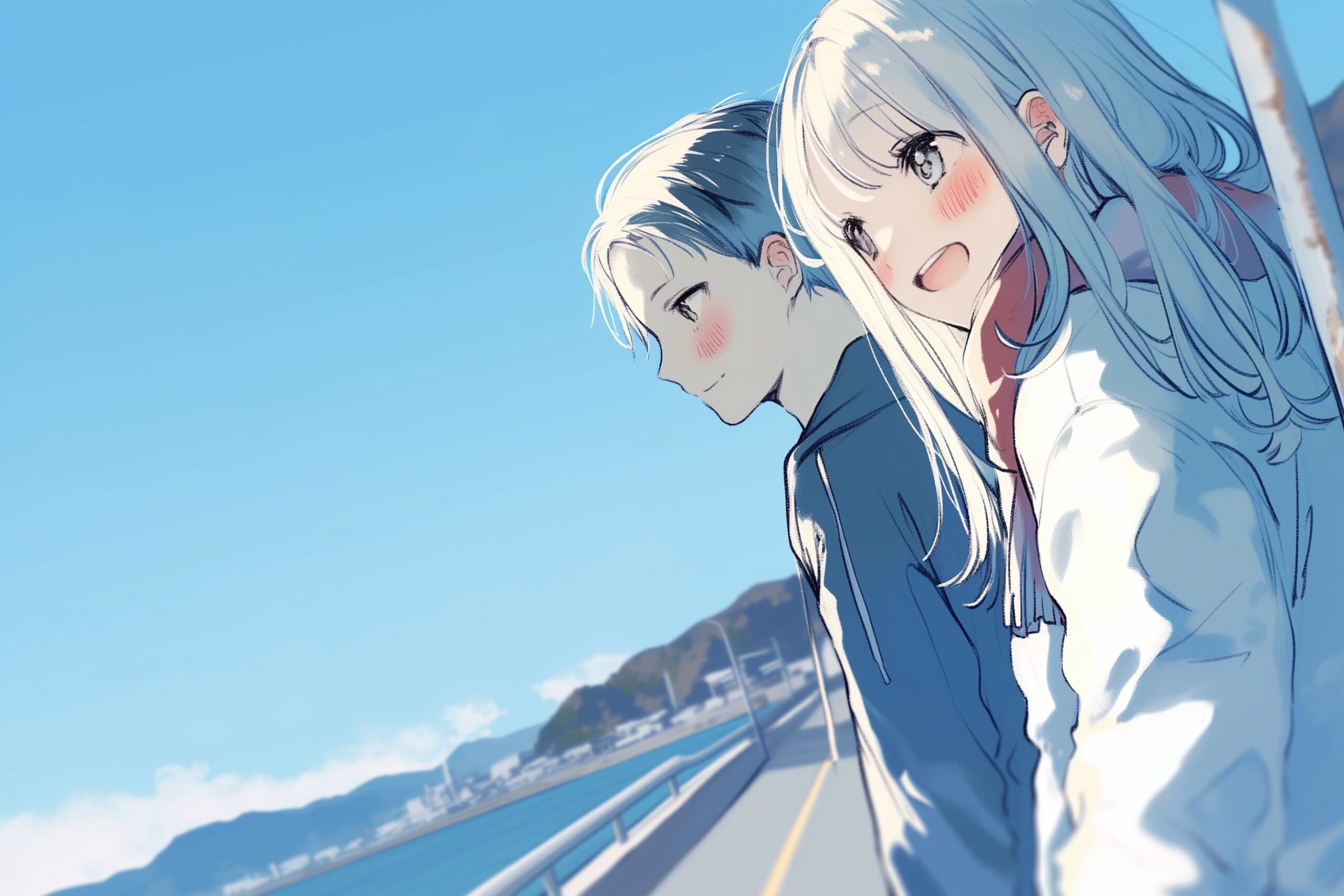 夕日を眺めるカップル0