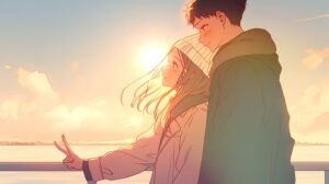 夕日とカップル０