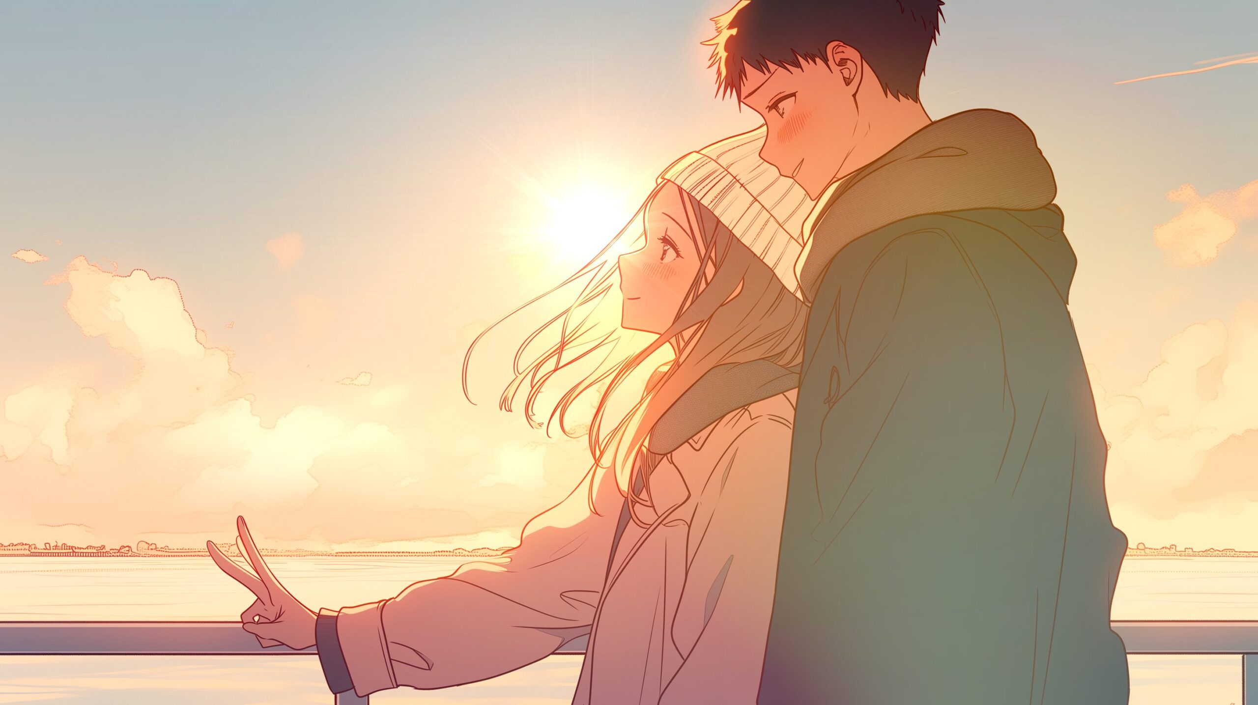 夕日とカップル0