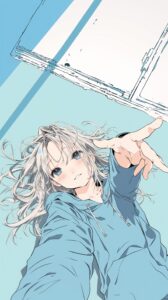 【壁紙】銀髪寝転び女子０