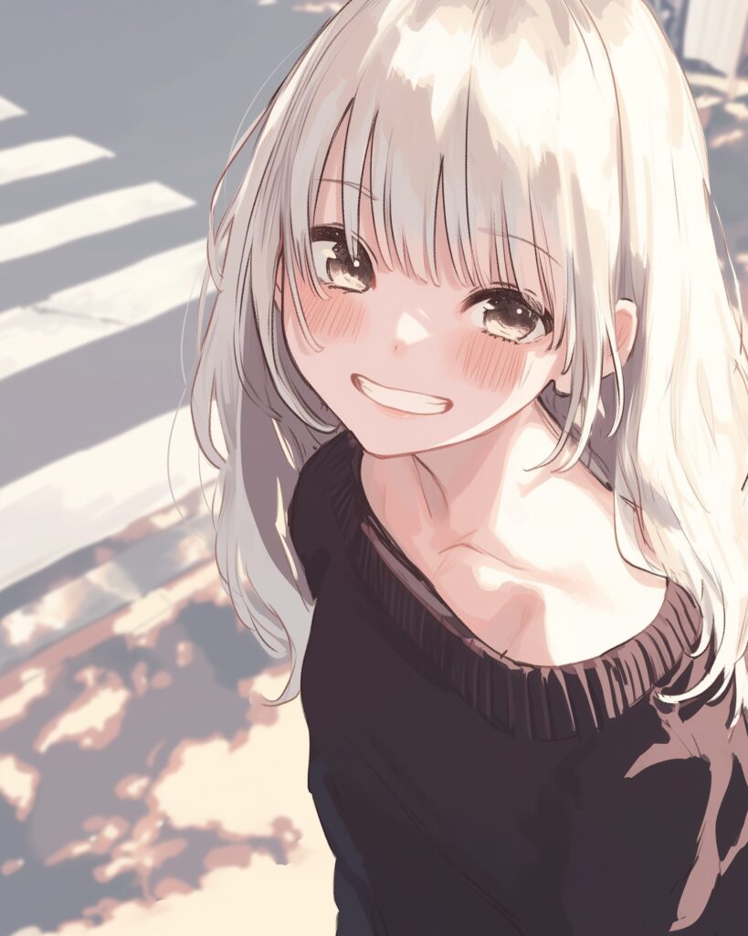 笑顔の銀髪女子０