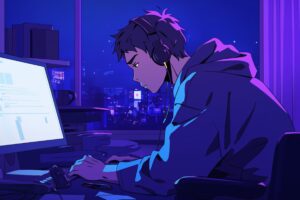 パソコンで仕事する男性０