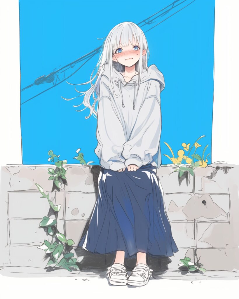 銀髪恥ずかしがり女子０