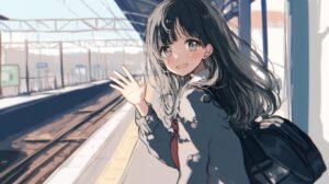 駅で手を振る男子０