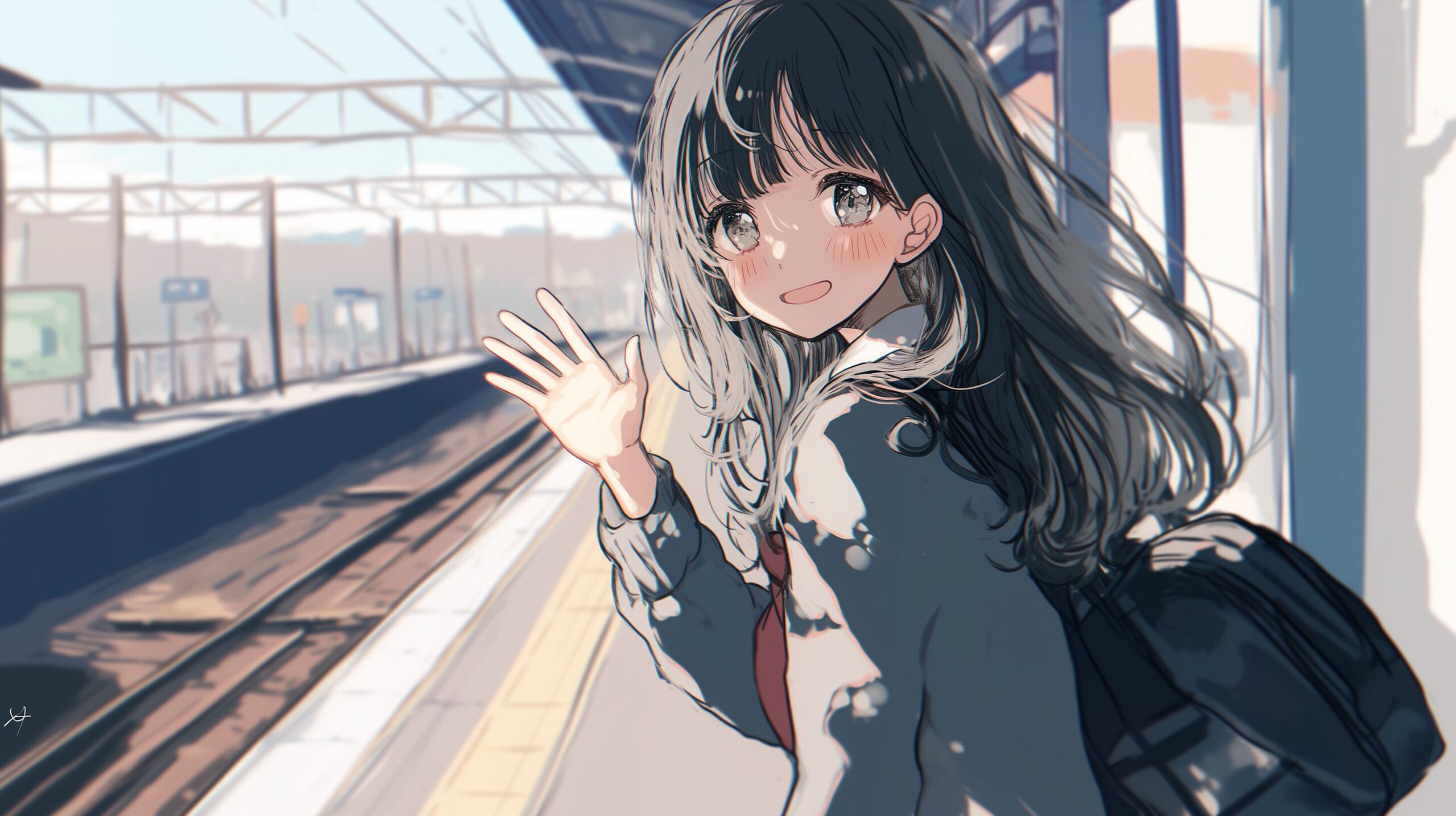 駅で手を振る男子0