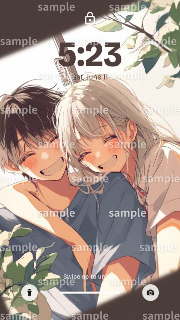 【壁紙】笑顔の仲良しカップルイラスト