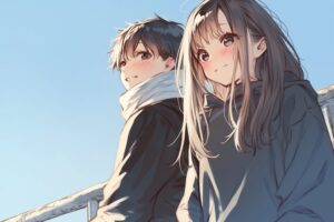 夕日を眺めるカップル０