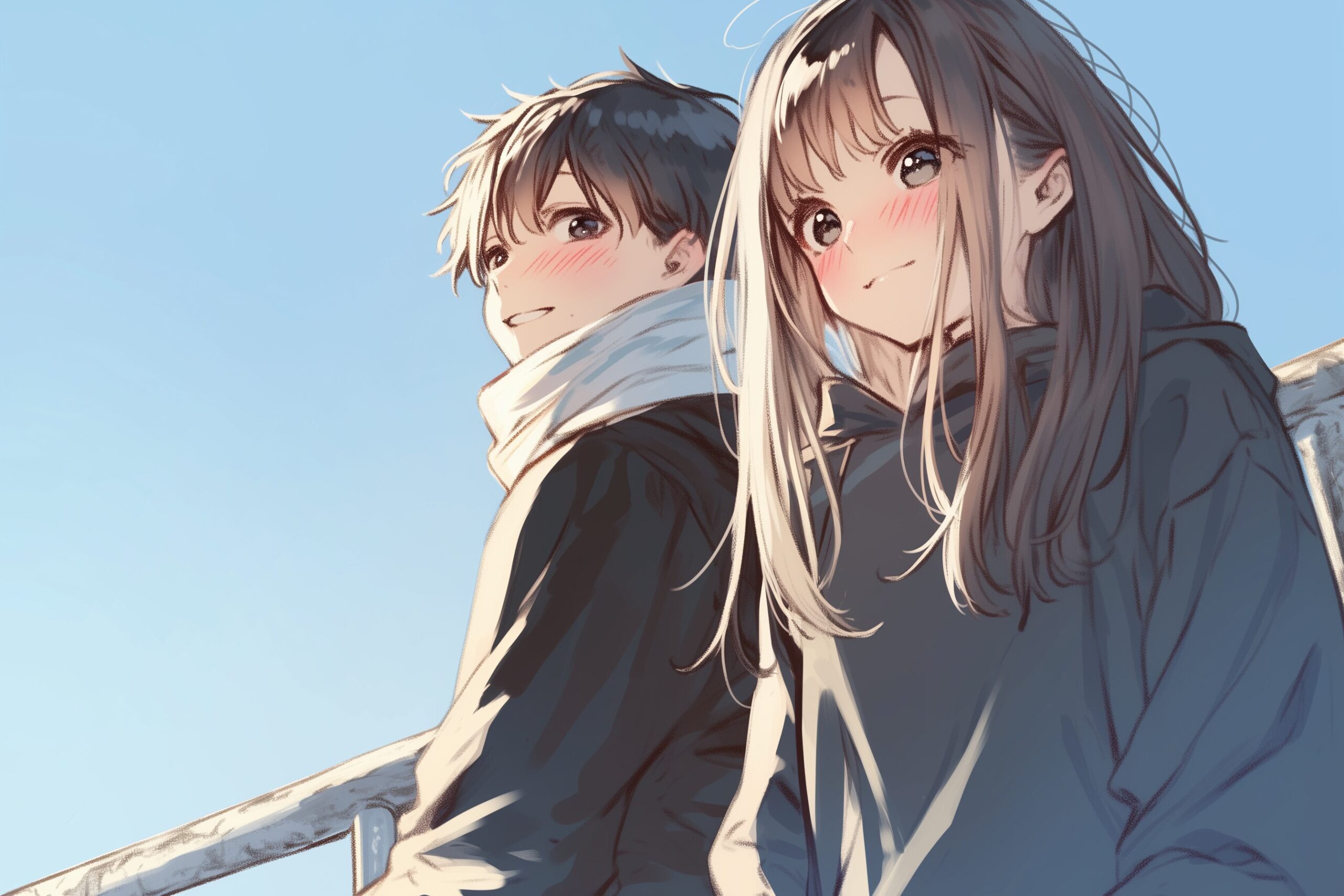 夕日を眺めるカップル０