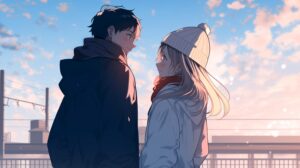 夕日とカップル０