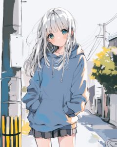 銀髪恥ずかしがり女子０