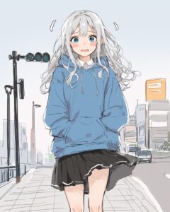 銀髪恥ずかしがり女子０