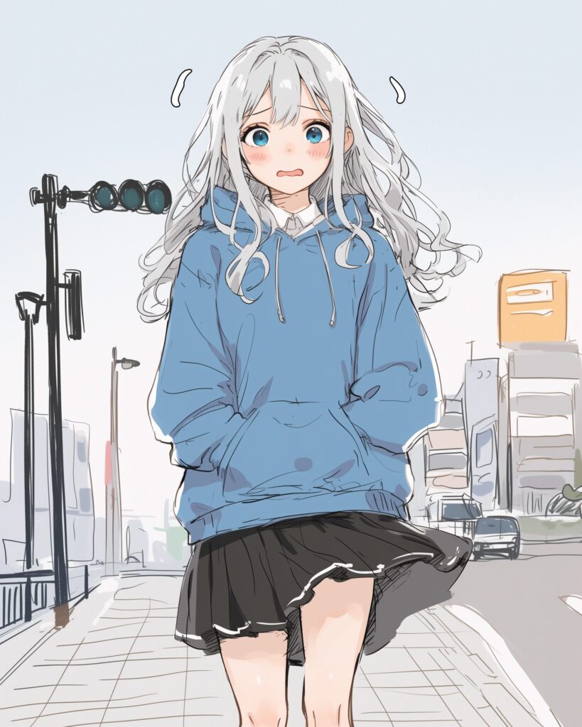 銀髪恥ずかしがり女子０