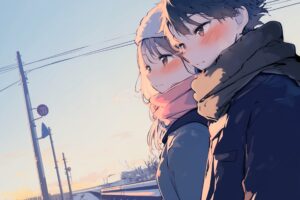 夕日を眺めるカップル０