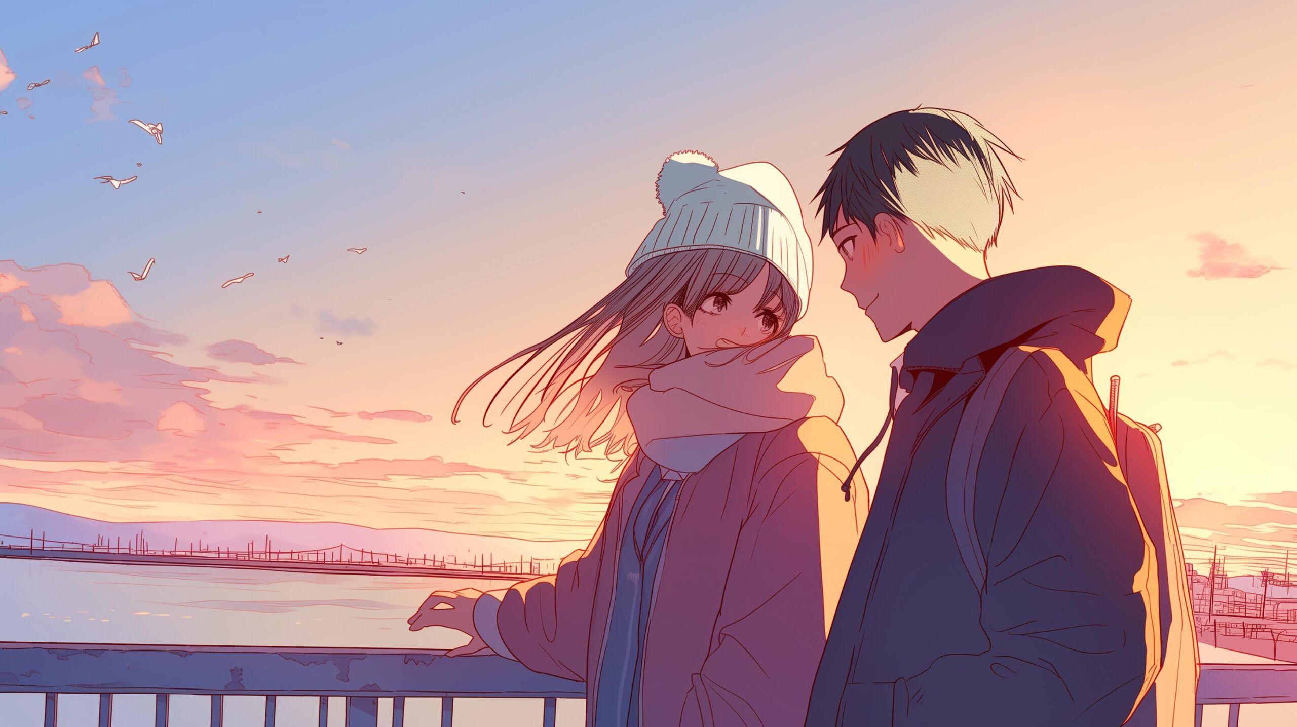 夕日とカップル０