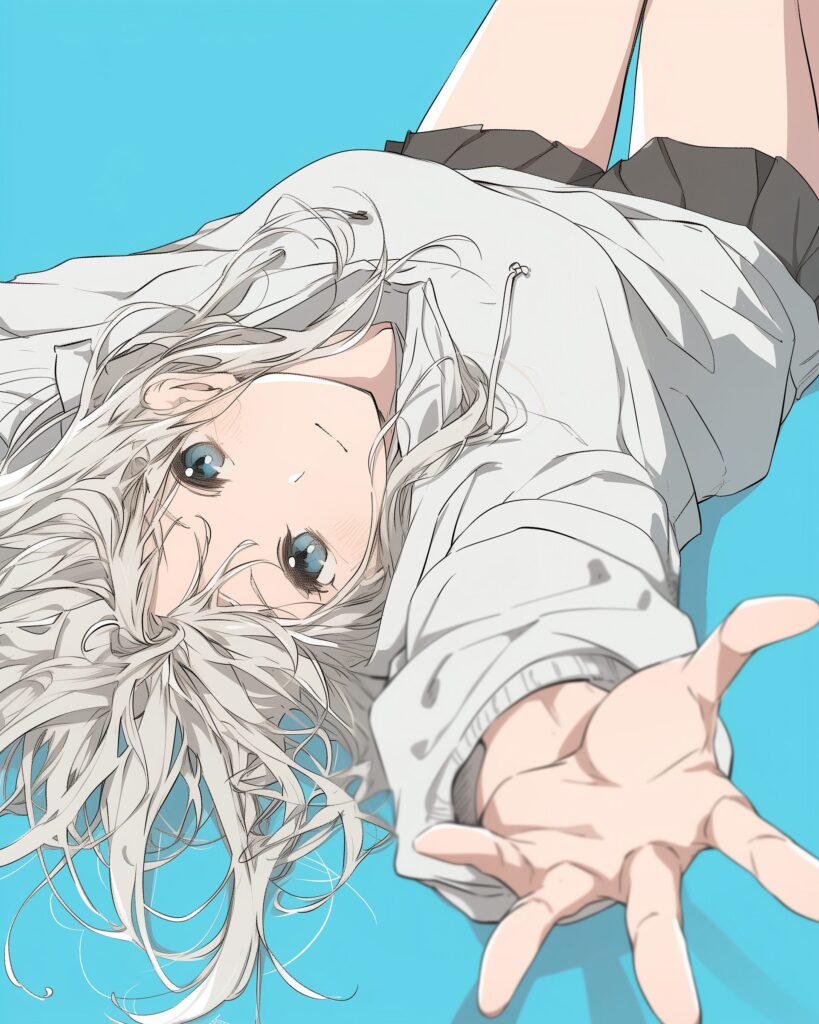 銀髪寝転び女子０