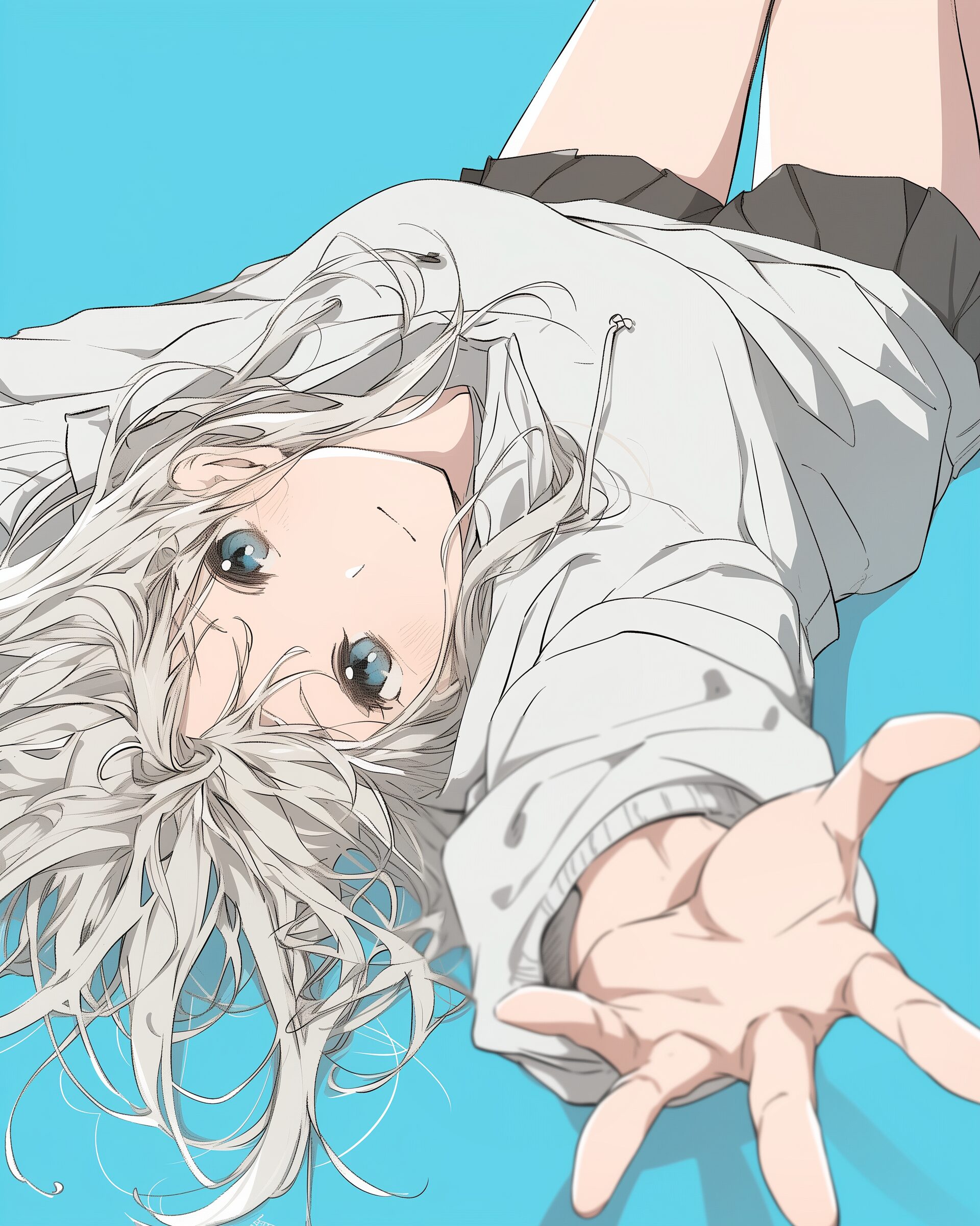 銀髪寝転び女子0