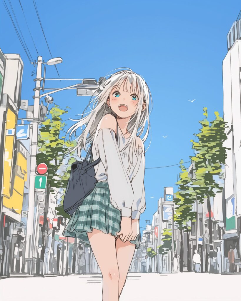 笑顔の銀髪女子０