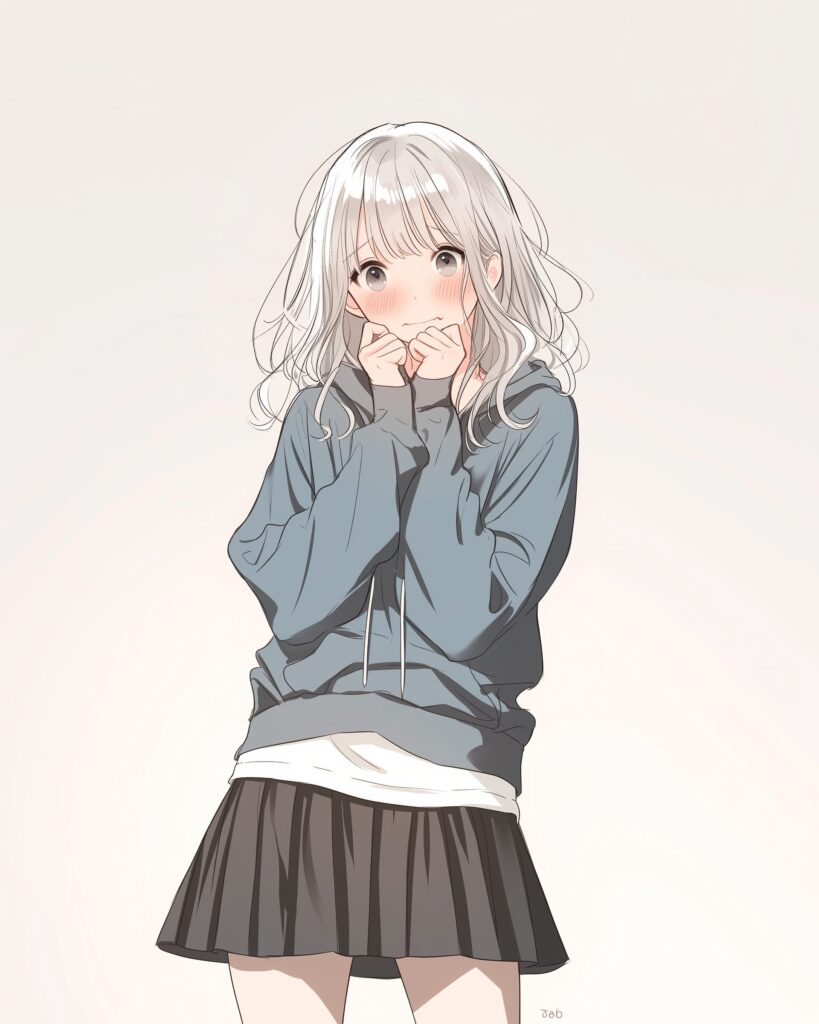 銀髪恥ずかしがり女子０