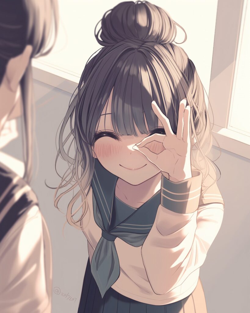 お団子ヘア女子０