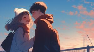 夕日とカップル０