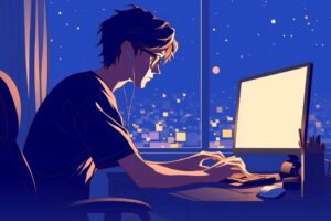 パソコンで仕事する男性０