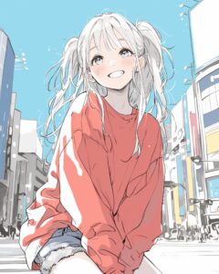 笑顔の銀髪女子０
