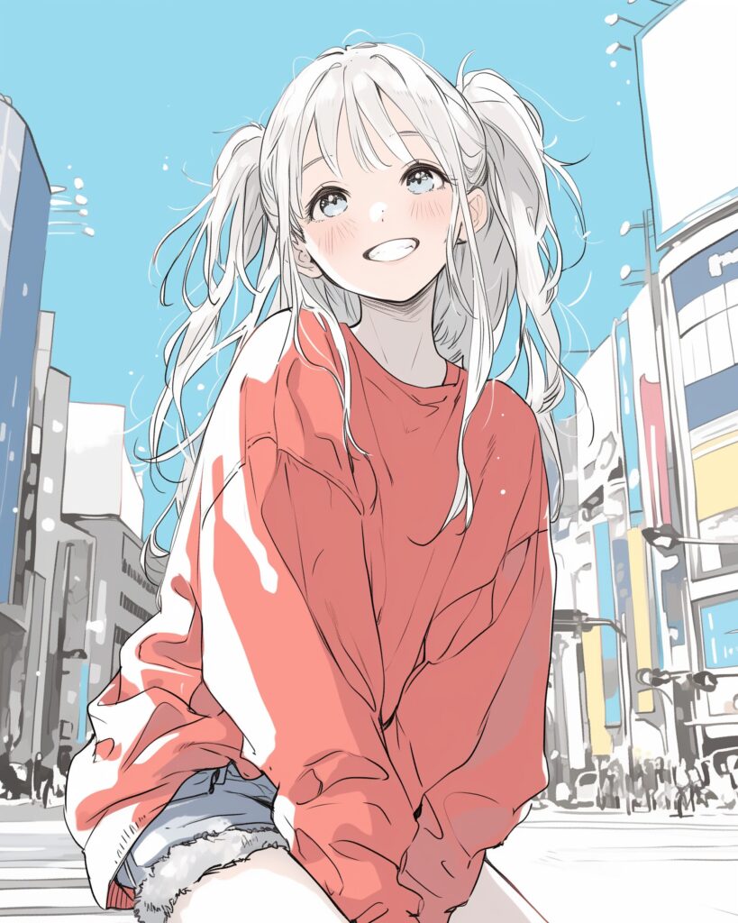 笑顔の銀髪女子０