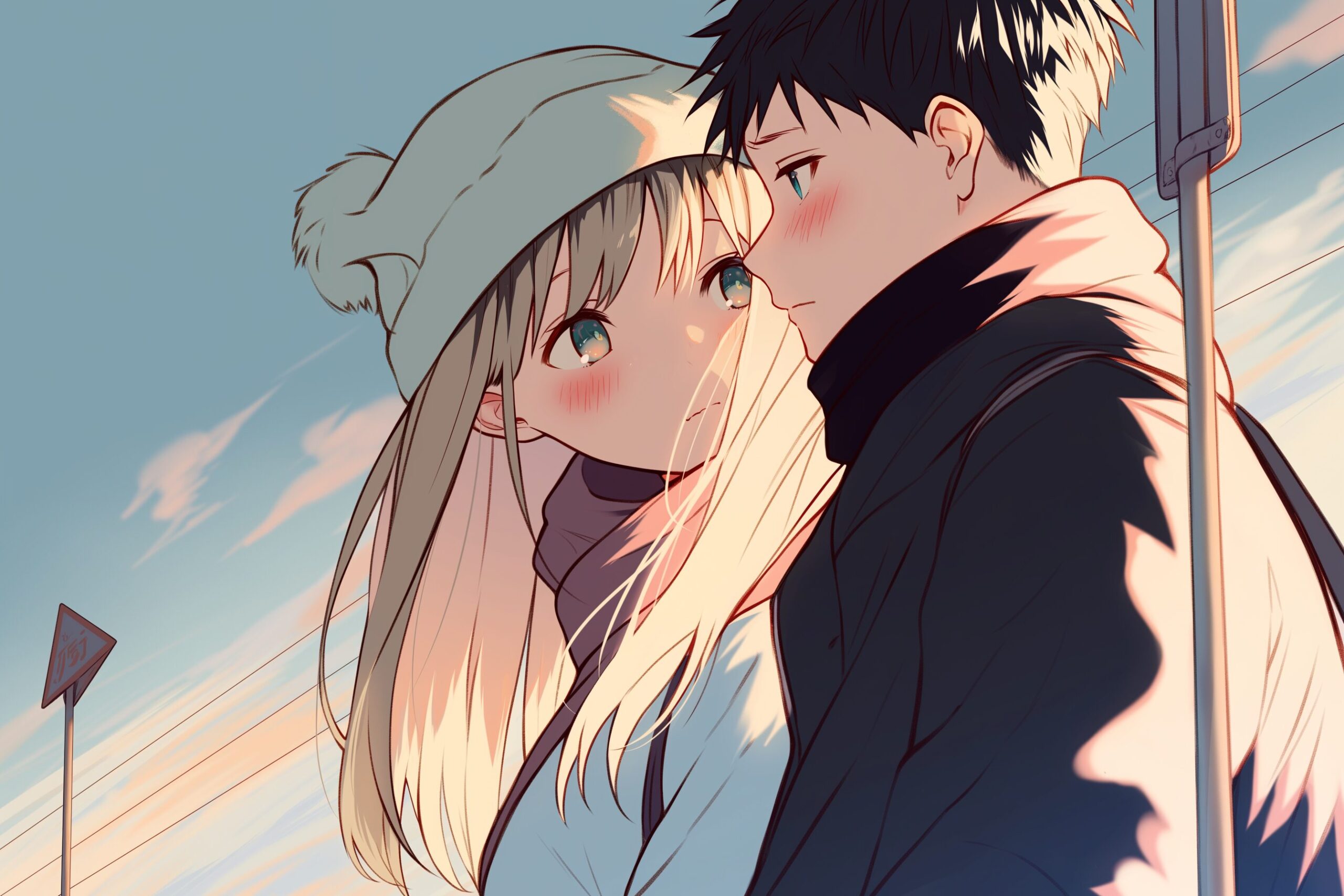 夕日を眺めるカップル０