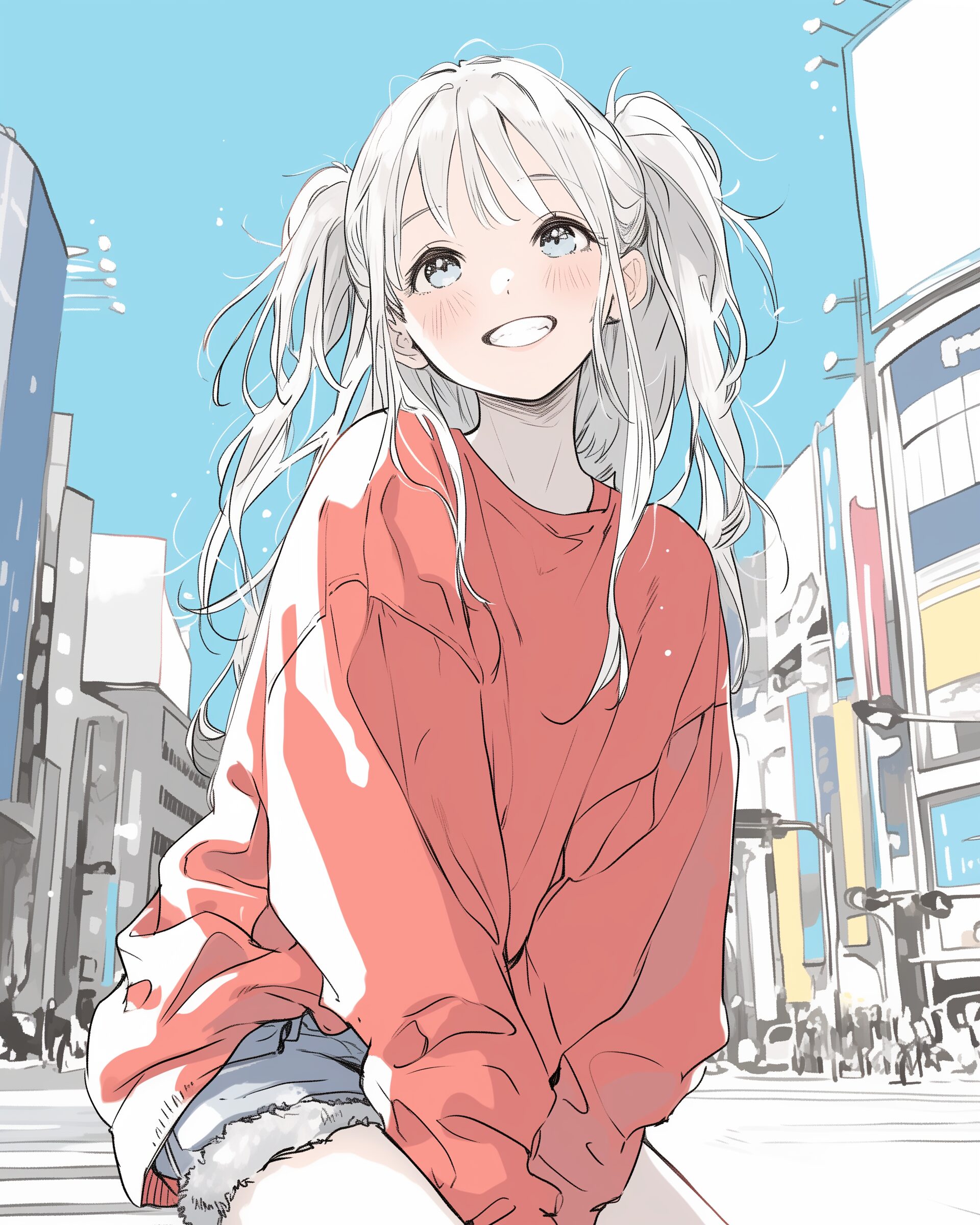 笑顔の銀髪女子0