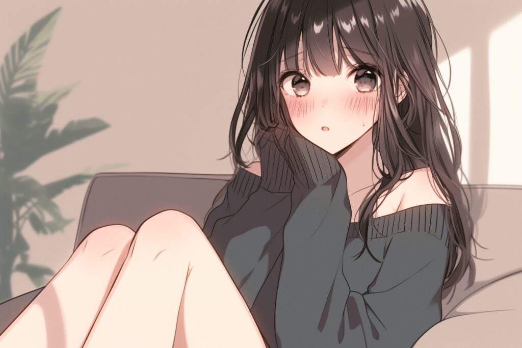 ソファに座る黒髪女子０