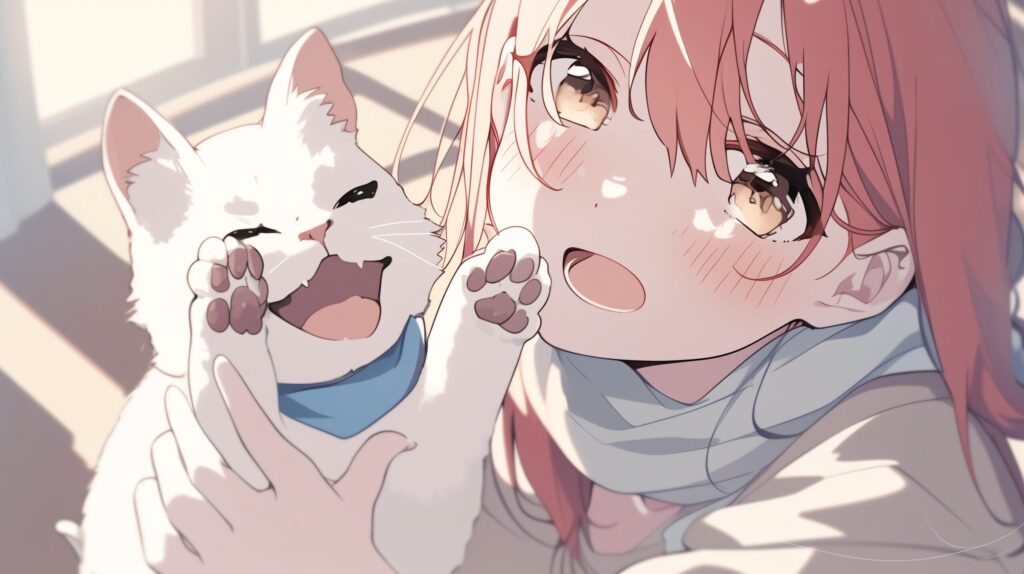 白猫とピンク髪女子０