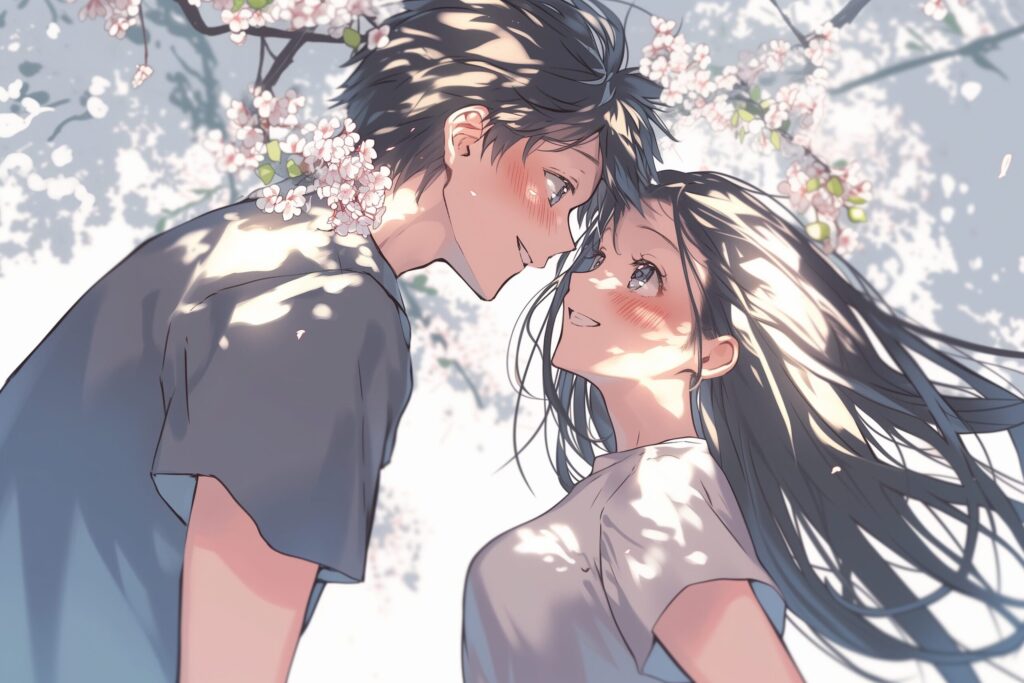 桜とカップル０