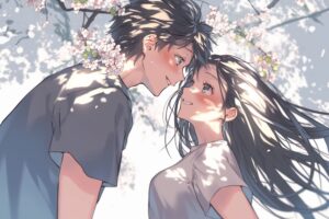 桜とカップル０