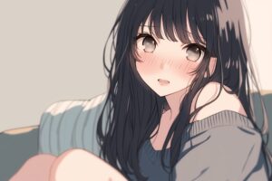 ソファに座る黒髪女子０