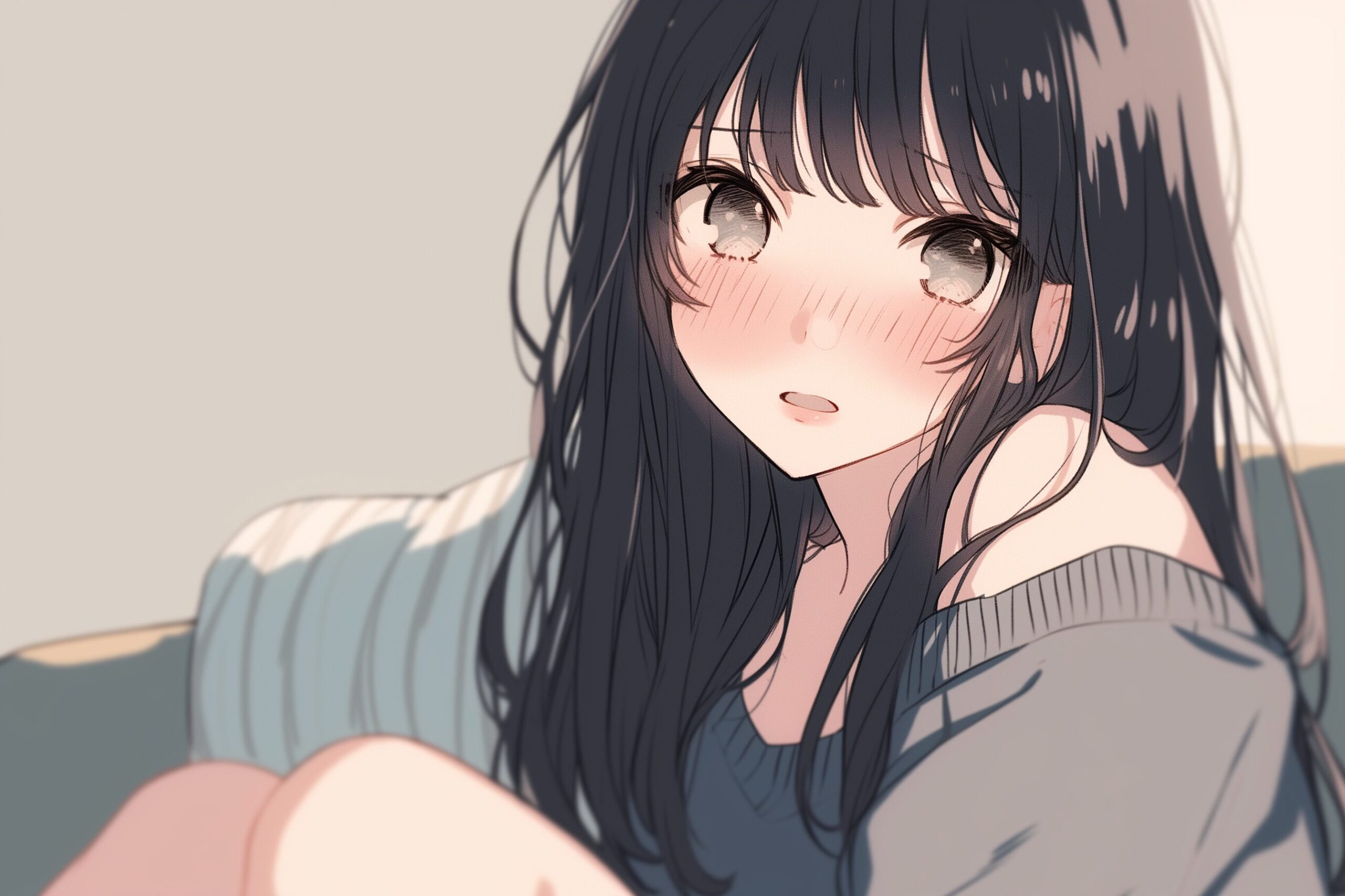 ソファに座る黒髪女子０