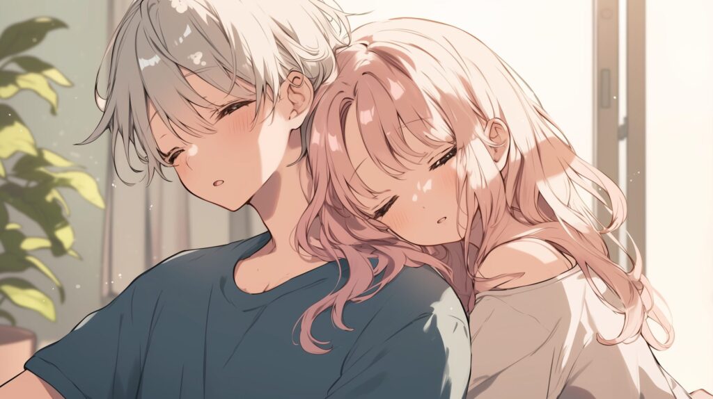 銀髪男子とピンク髪女子０