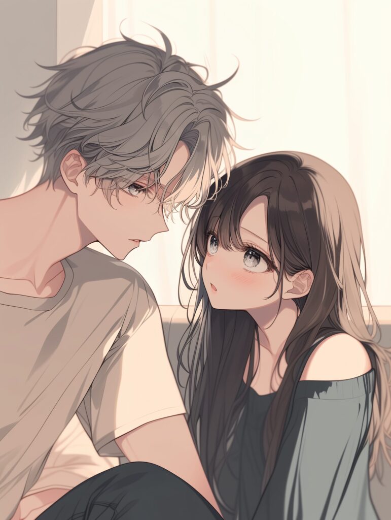 部屋で寄り添うカップル０