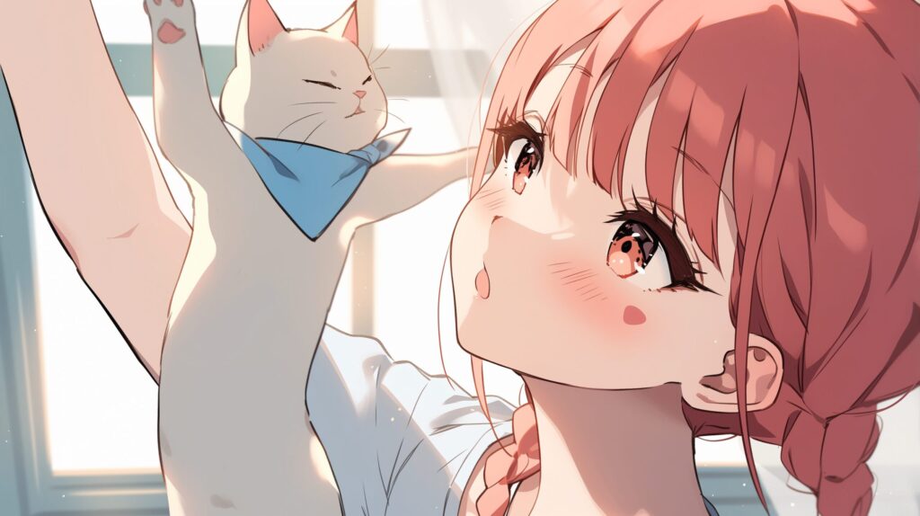 白猫とピンク髪女子０