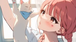 白猫とピンク髪女子０