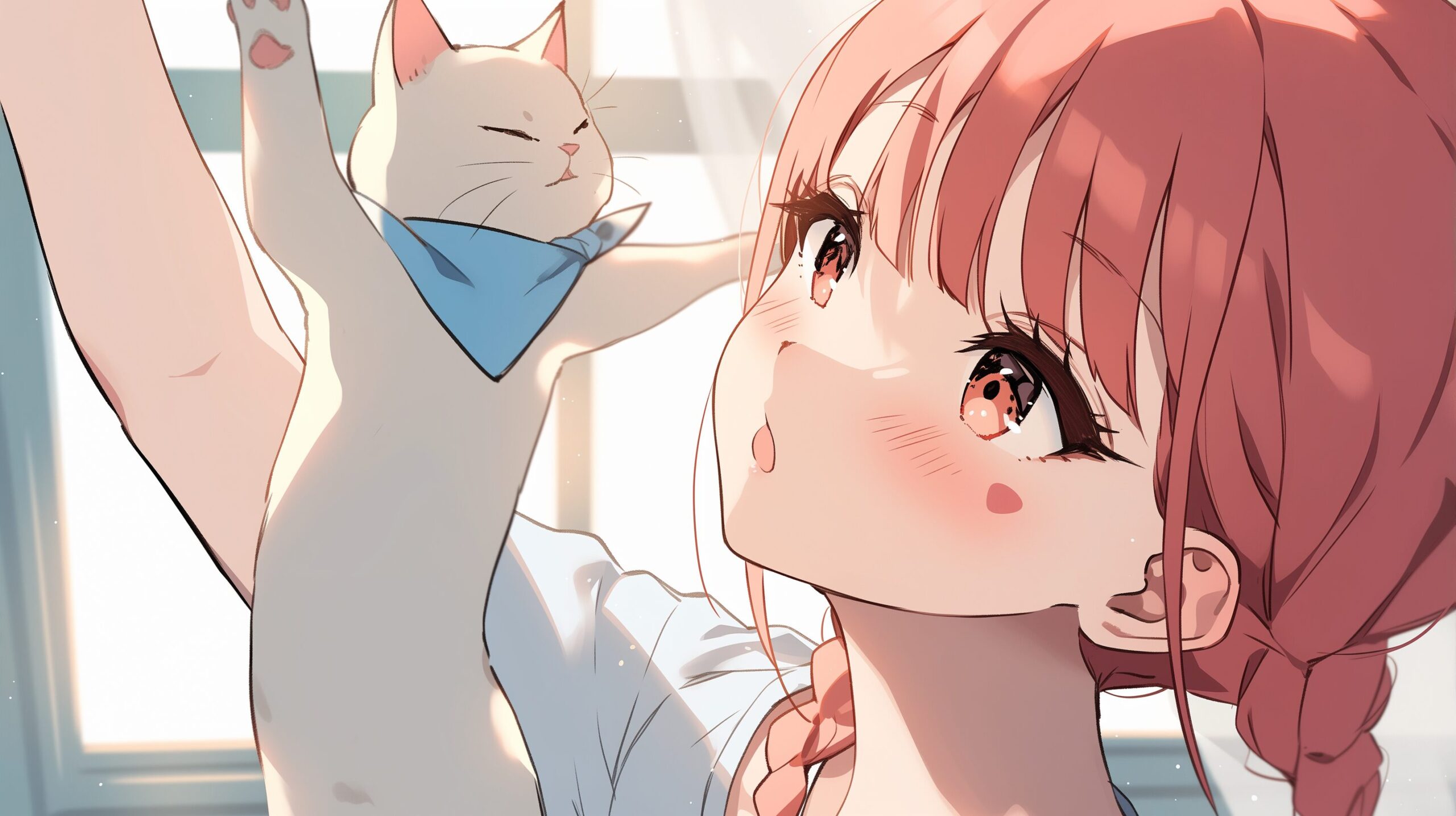 白猫とピンク髪女子0