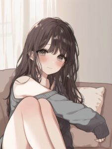 ソファに座る黒髪女子０