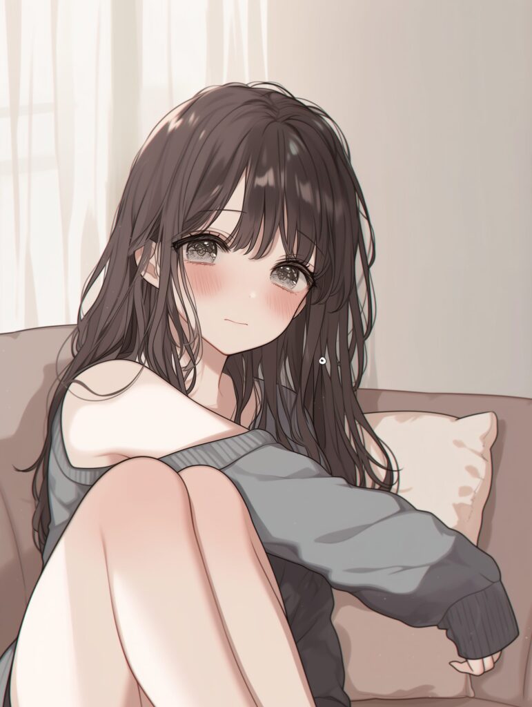 ソファに座る黒髪女子０