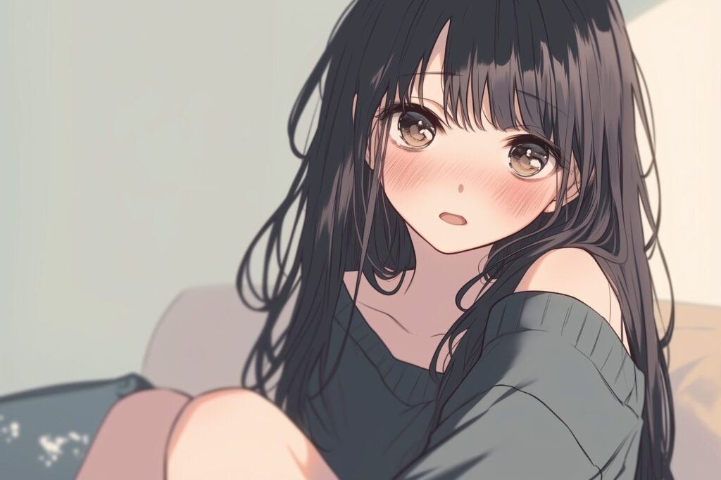 ソファに座る黒髪女子０